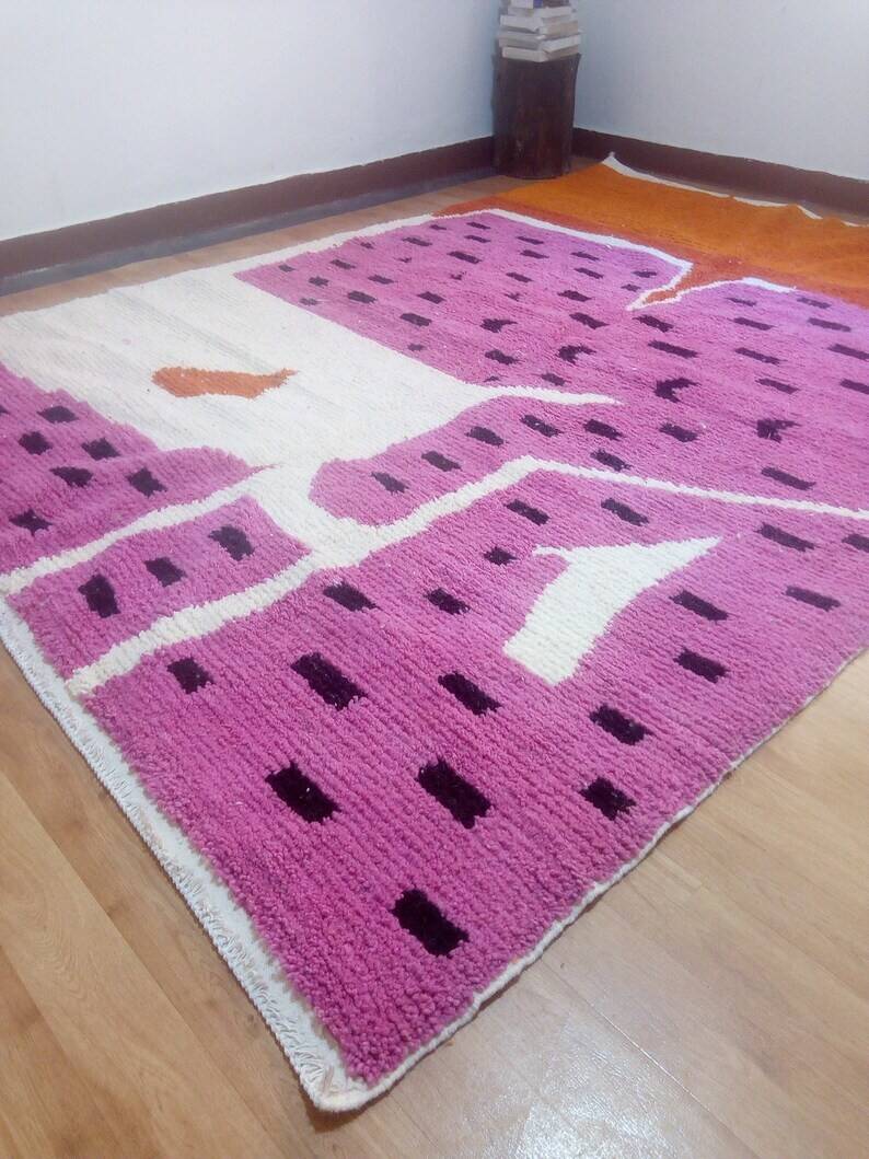 Tapis style Azilal violet - tapis coloré - tapis marocain fait main - 286x210 cm