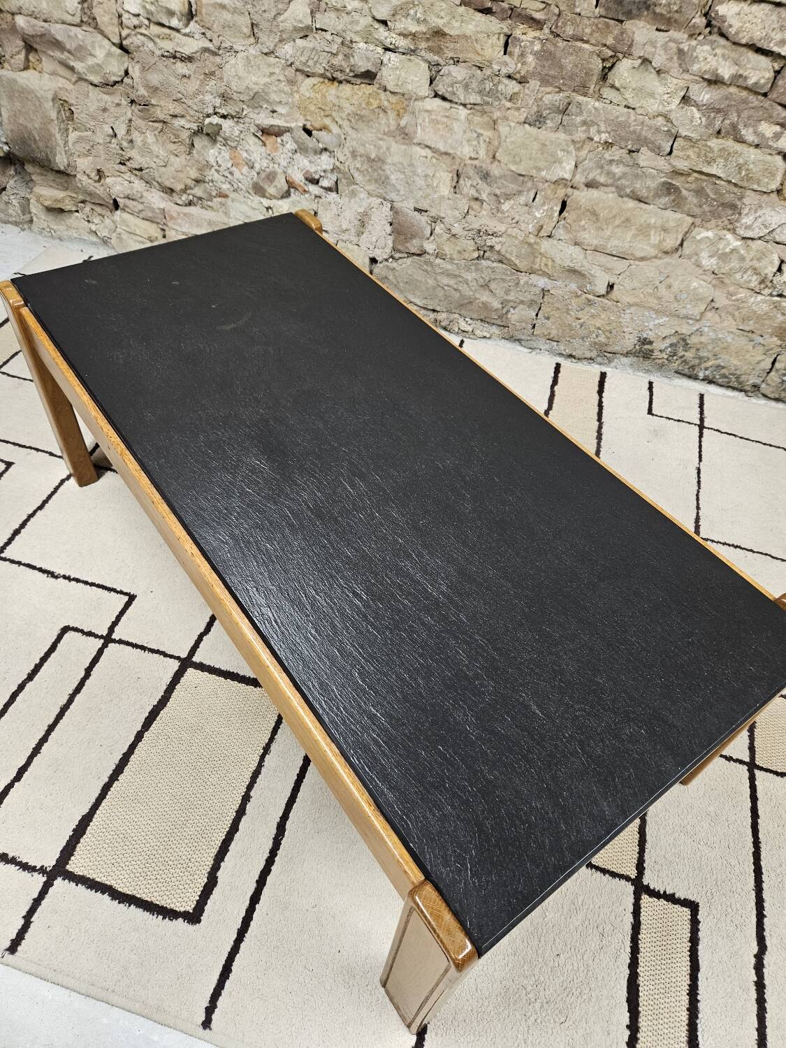 Vintage coffee table 1970" slate wood
