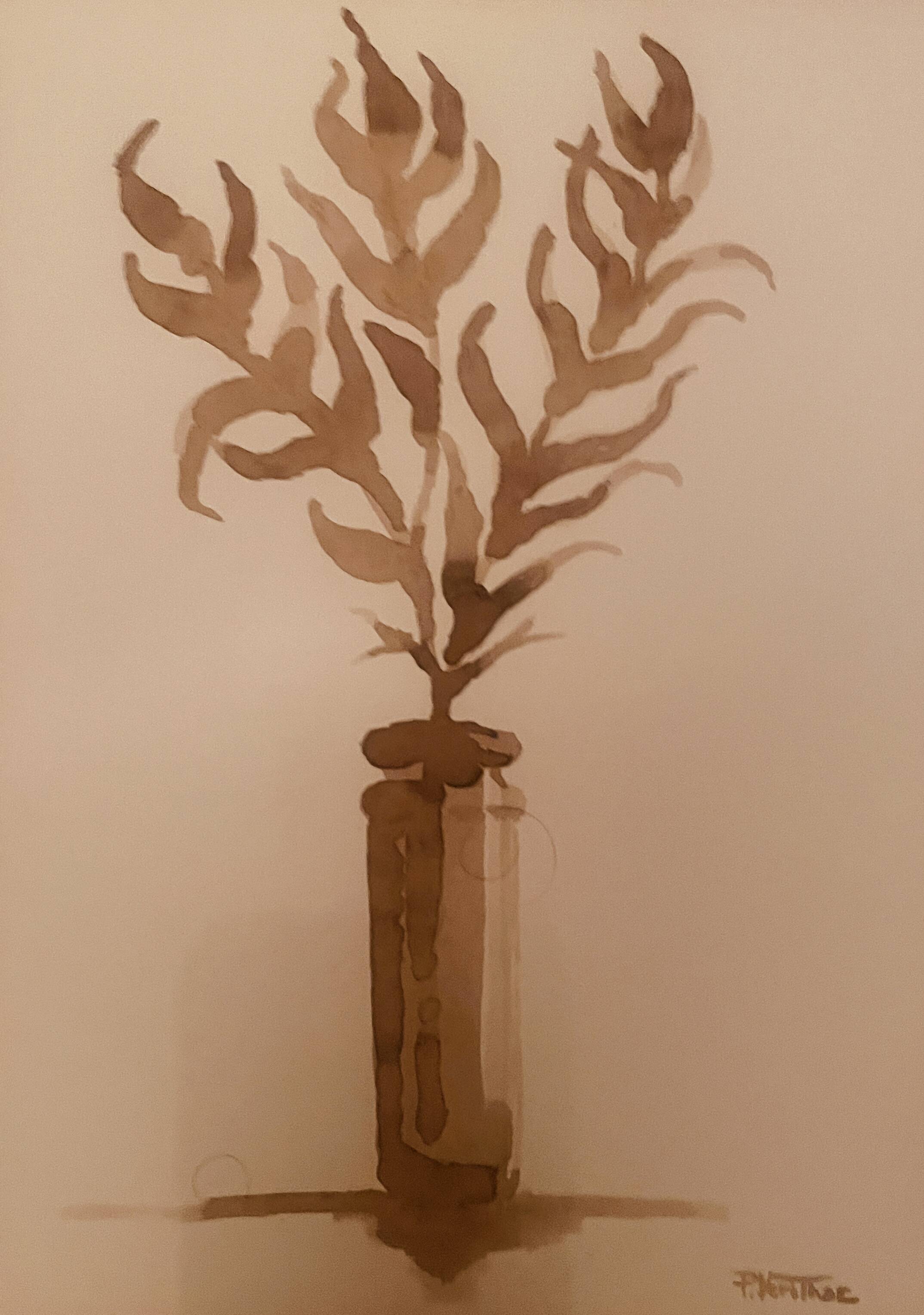Lot de 3 tableaux nature morte vases fleurs séchées style Wabi Sabi