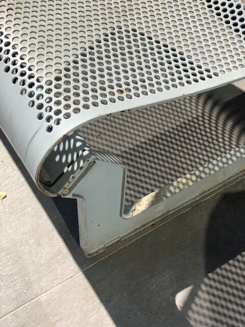 Perforated metal garden bench