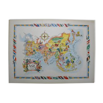Illustrated map of Asia of Jacques Liozu world map