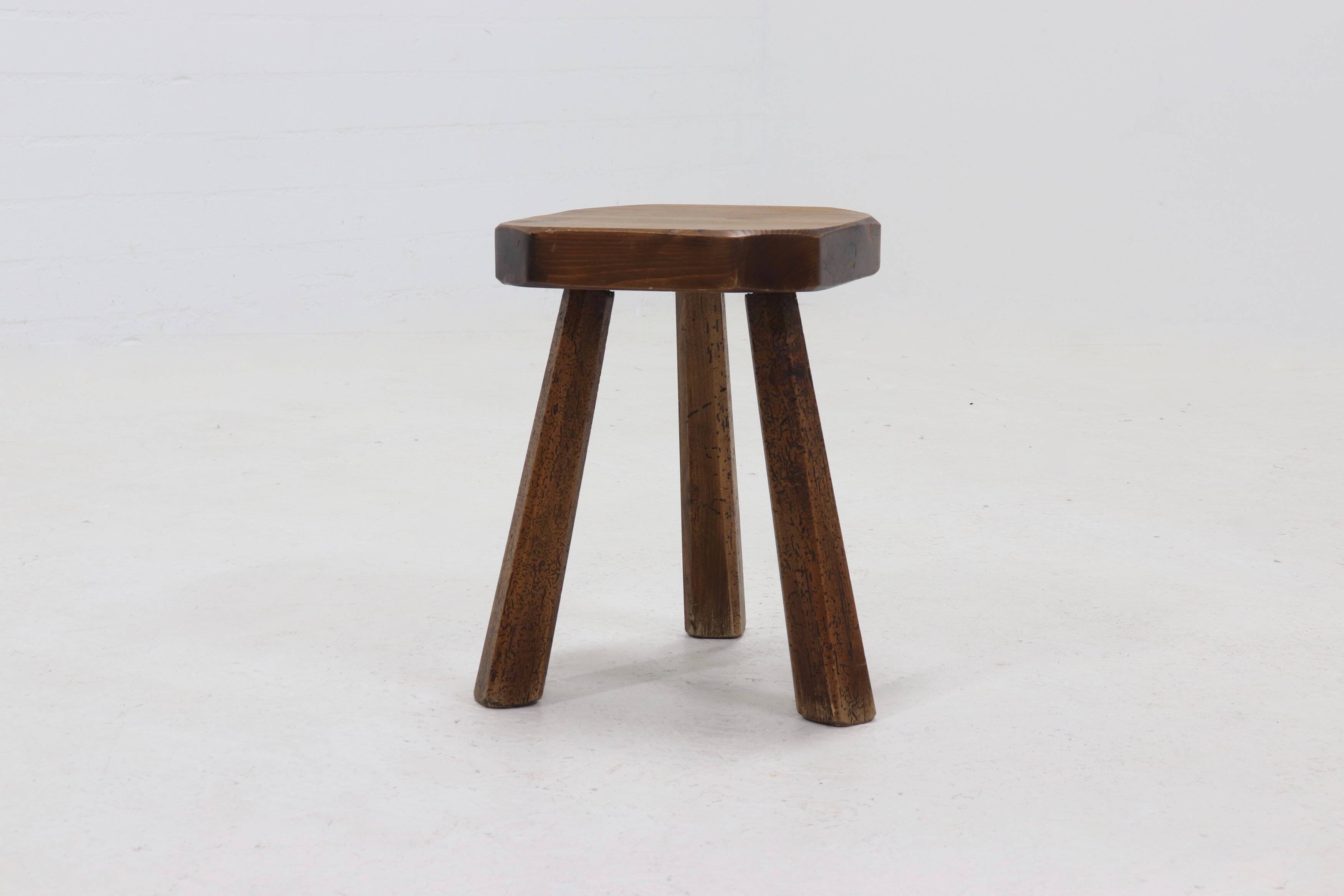 Artisan Stained Pine Stool France 1950s