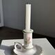 Small vintage hand-held candlestick in earthenware with green trim and floral decoration H10.5