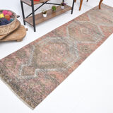 Faded brown & beige turkish runner rug 339x91cm