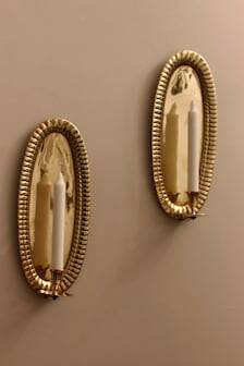 Vintage Swedish Oval Brass Wall Sconces