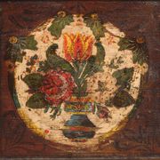 Central European wedding chest in polychrome pine with floral cartouches – Tyrol, circa 1890