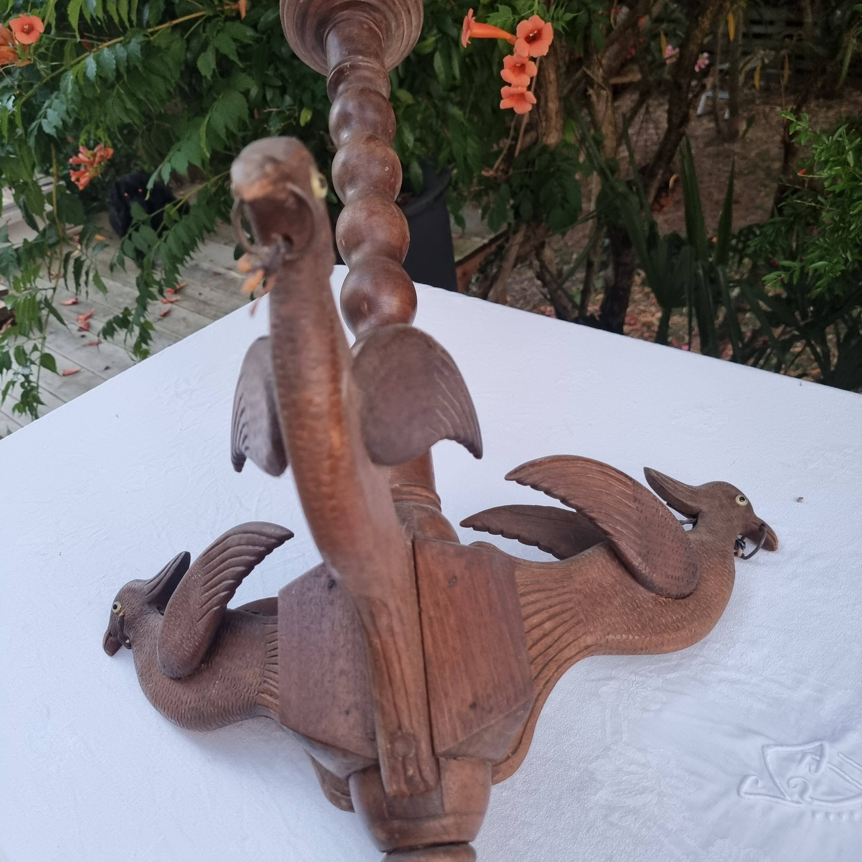 Antique lamp or candlestick, hand-carved, turned wood, Renaissance style