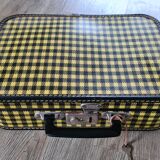 Valise ancienne en carton jaune et noire vintage