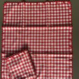 Vintage linen set of vichy pattern red and white table linen