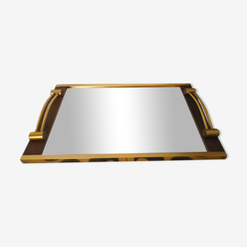 Plateau miroir bois et métal cuivré