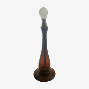 Lampe a poser verre fumé et bois années 70