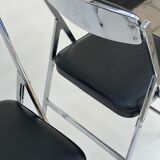 Paire de chaises pliantes en chrome et cuir italiens