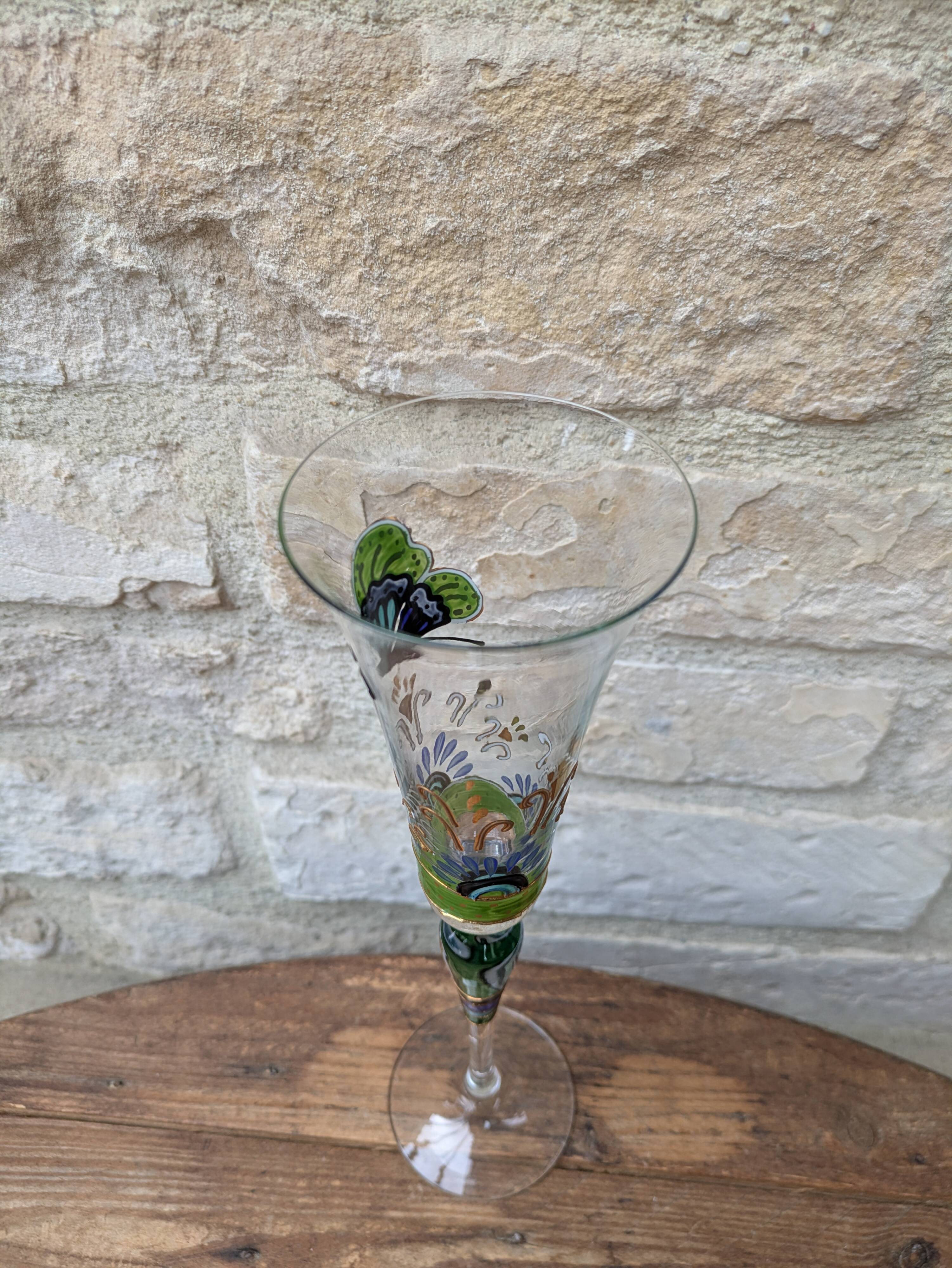 Champagne flute Paul Nagel collection Rêveries model Papillon hand-painted