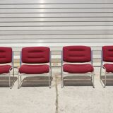 Space Age Chairs in Chrome and Velvet, 1970s, Set of 4