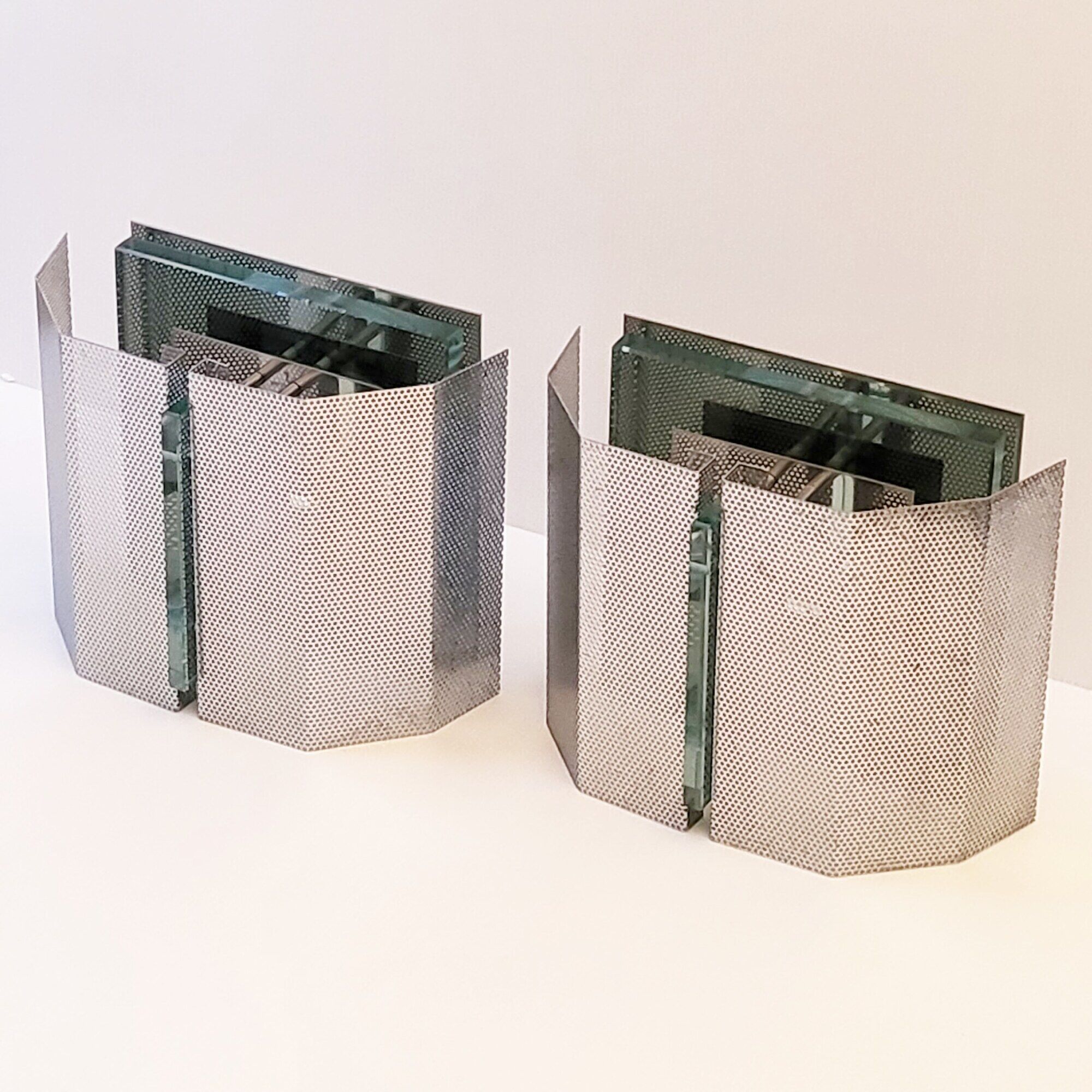 Pair of spectral vintage 1980 wall lamps