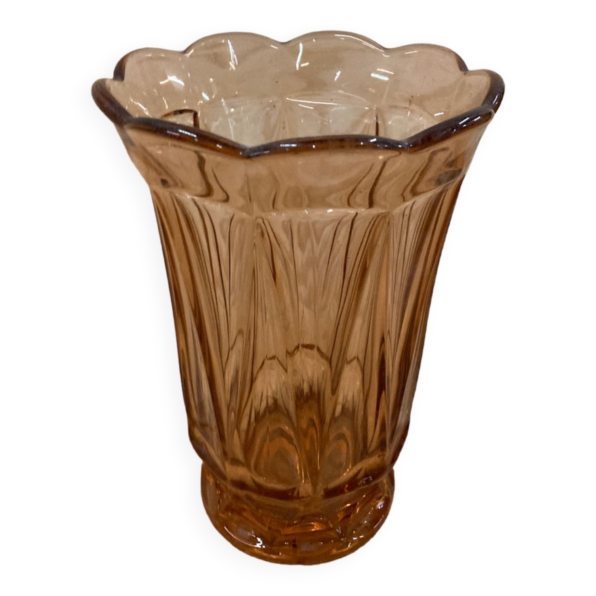 Vase tulipe rose 1950 en verre soufflé
