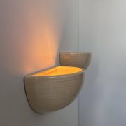 Pair of vintage wall lights, beige porcelain, France 1970