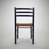 Set of 2 black and straw modernist side chairs, 1960s