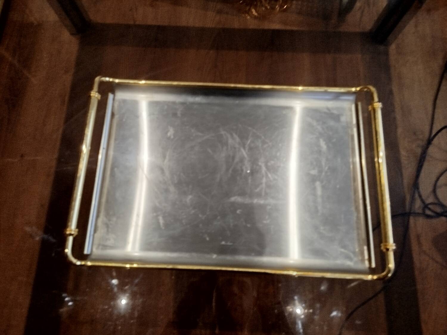 Rectangular brass and metal tray, 70s