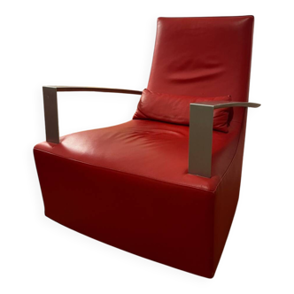 Rocking-chair en cuir rouge ligne roset
