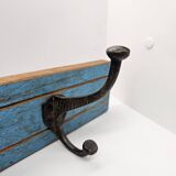 Solid teak coat hook with 2 double cast iron hooks