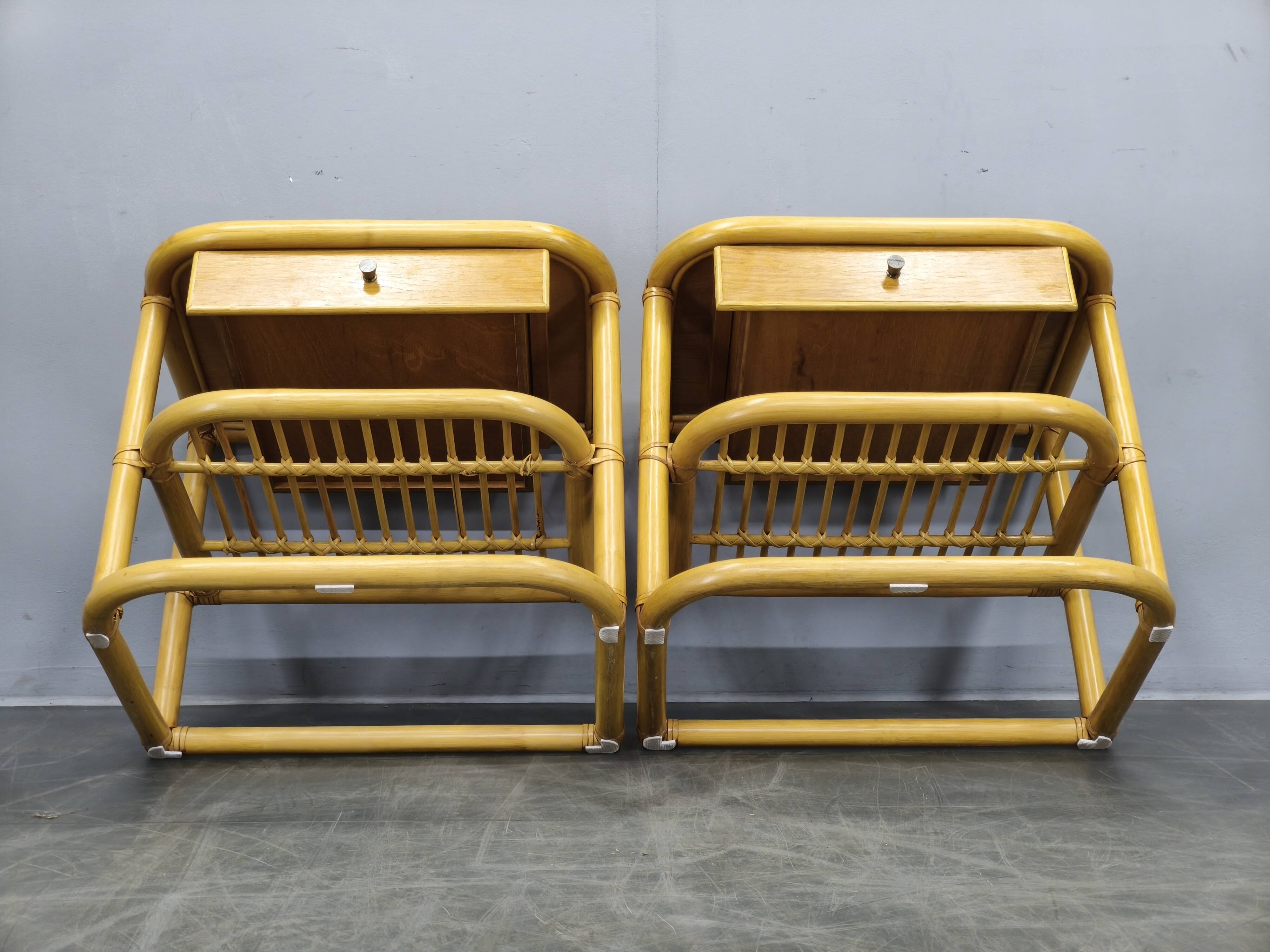 Pair of bamboo bedside tables by Kenneth Bergenblad for DUX, 1960s