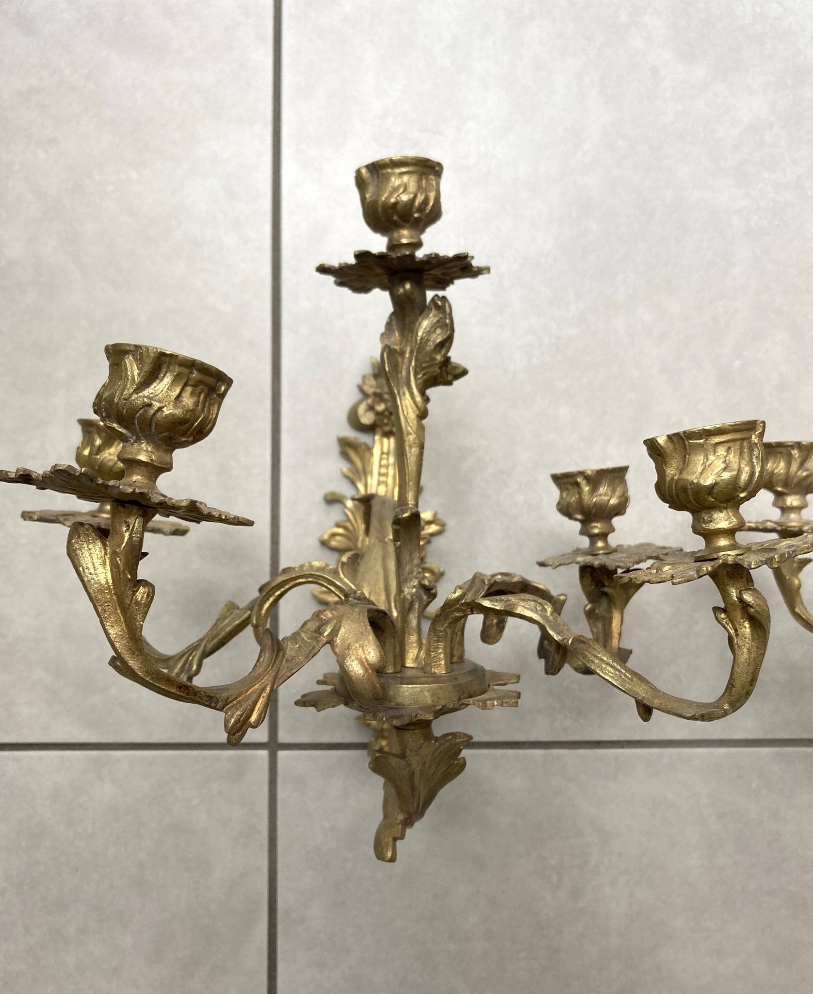 Pair of 5-light gold wall candlesticks