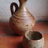 Carafe et verre en grès vintage