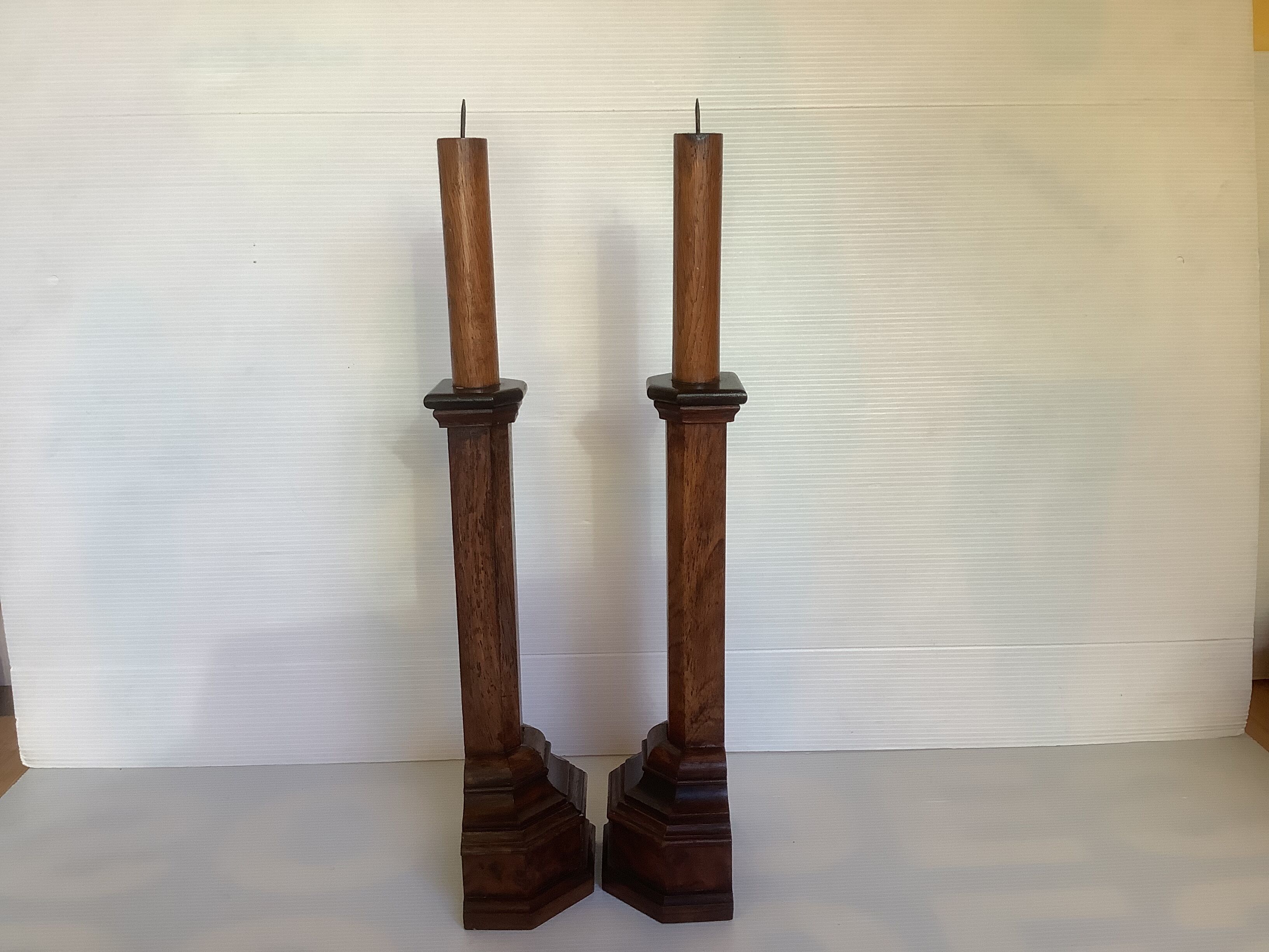 Pair of old candlesticks pic wooden candle
