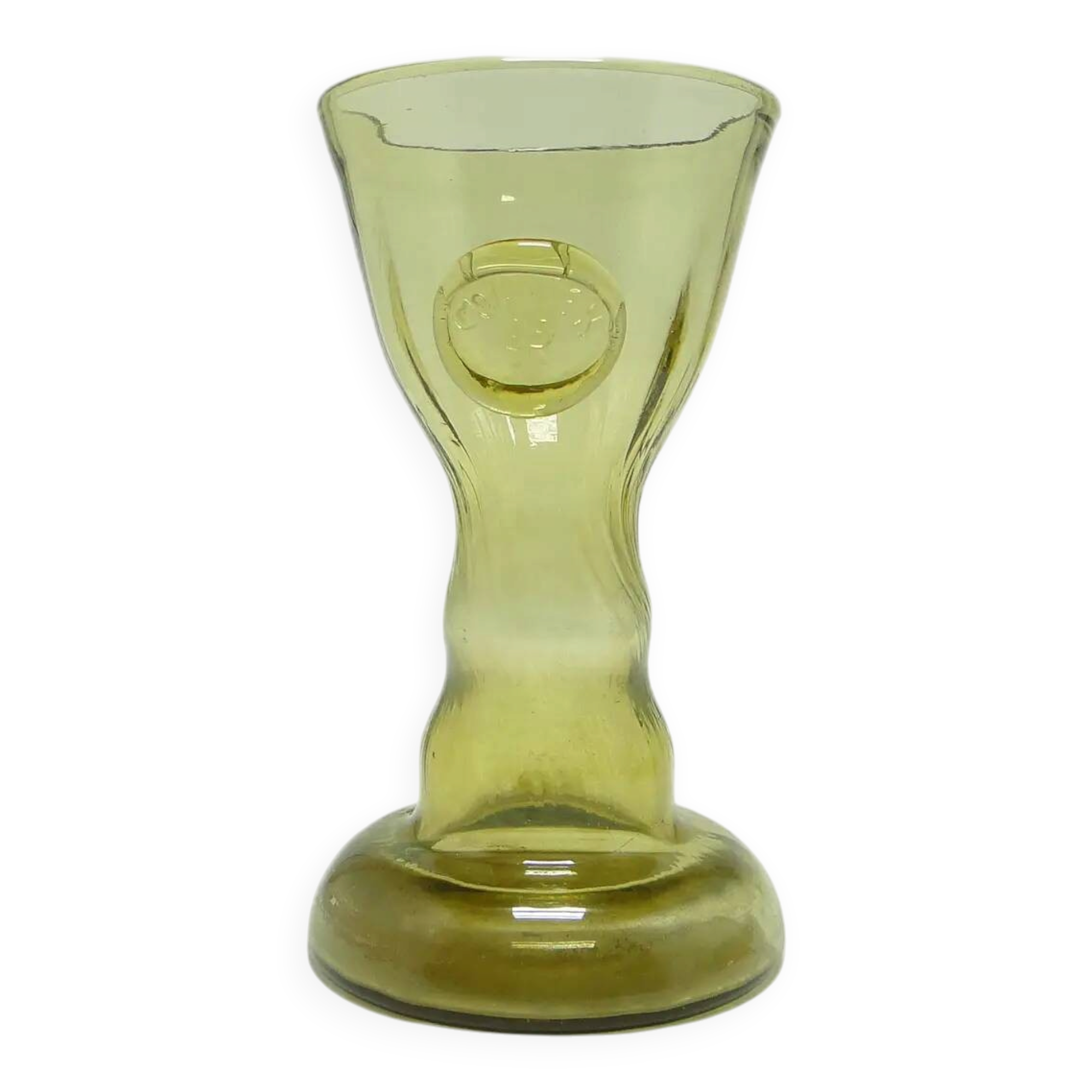 Mid-century modern vase, olive glass, Poland, 1970s.