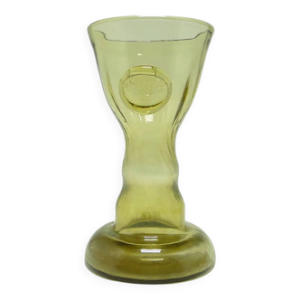 Mid-century modern vase, olive glass, Poland, 1970s.