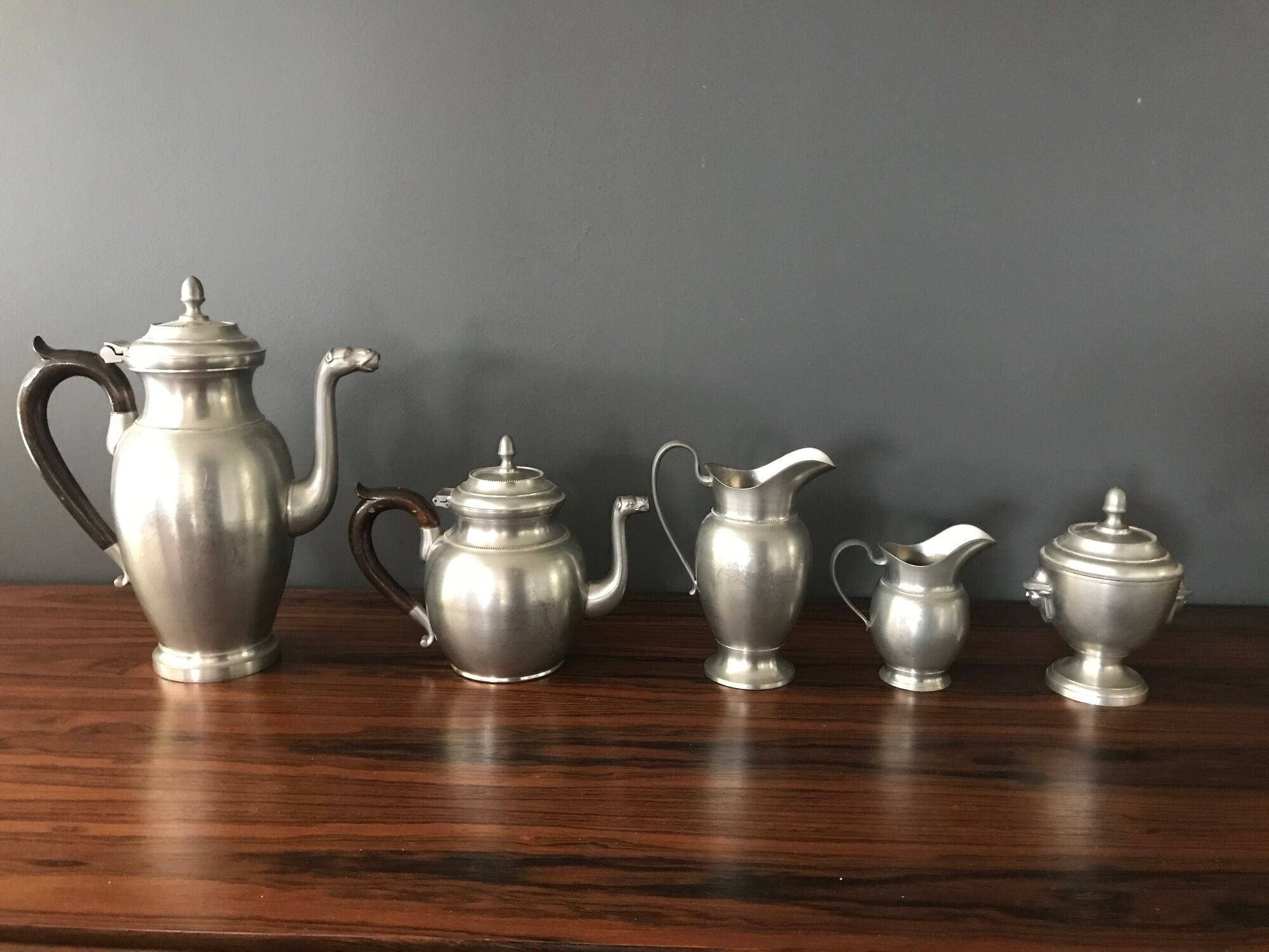 complete set of coffee and tea with milk pot and sugar art Deco in tin