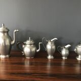 complete set of coffee and tea with milk pot and sugar art Deco in tin