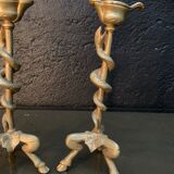 Pair of candlesticks with snakes, gilded bronze 19th century