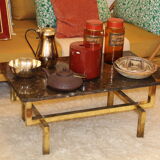 Black stone coffee table foot brass 70s