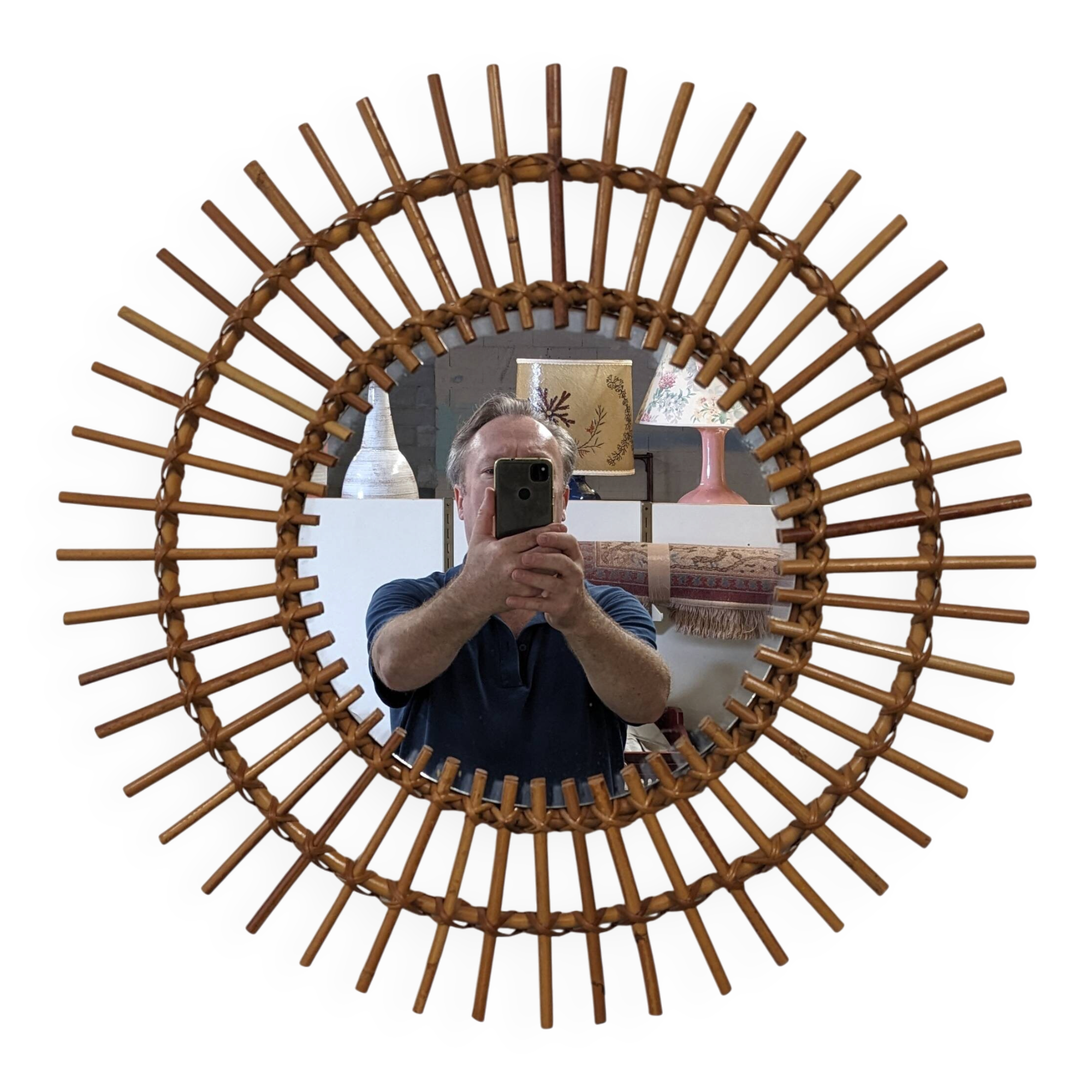 XL sun mirror in rattan, France circa 1960