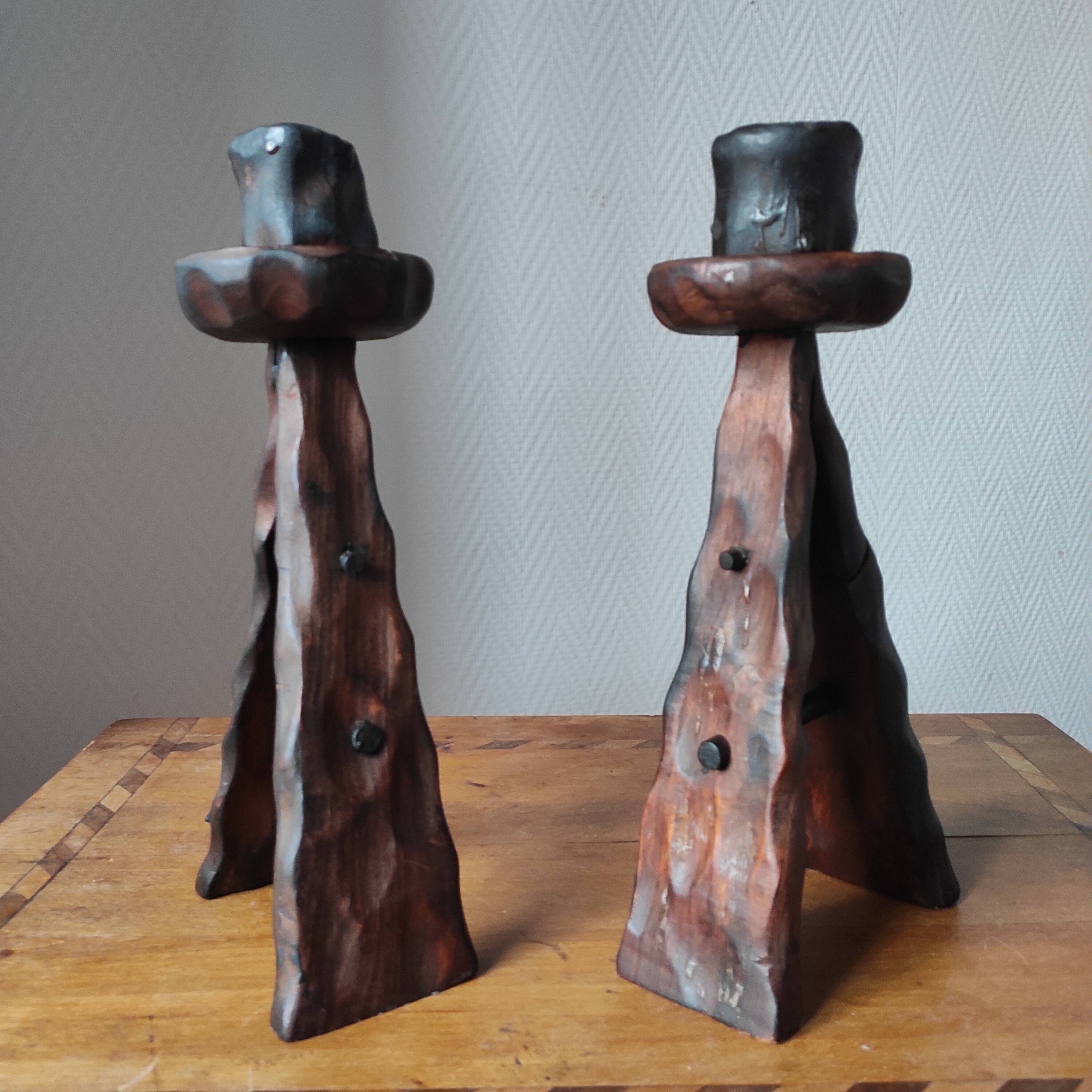Pair of vintage brutalist candlesticks from the 1950s-60s