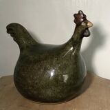 Coq vintage en grès émaillé vert olive