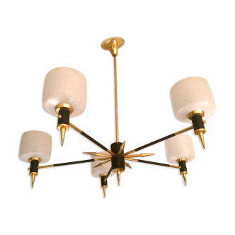 Lustre métal, laiton et verre style arlus 1960