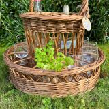 Large wicker bottle & glass basket