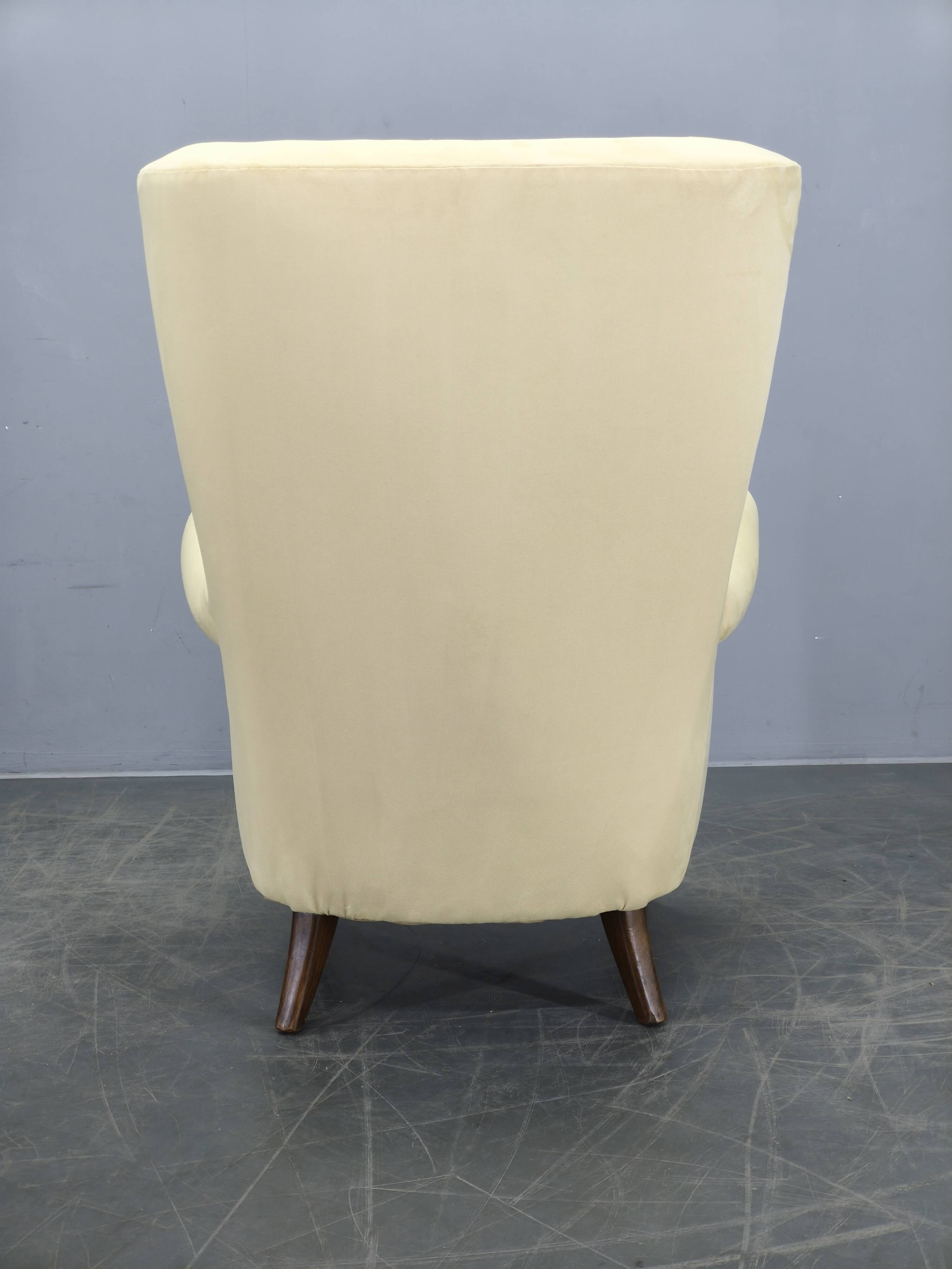 1950s Danish High Back Wing Lounge Chair Newly Reupholstered