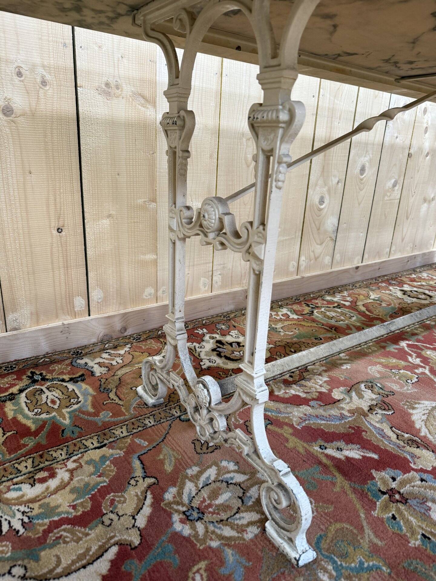 Large Art Nouveau brasserie table in iron and marble
