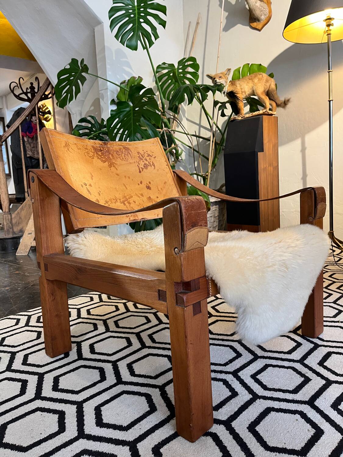 Pair of armchairs and a footrest Pierre Chapo 1960