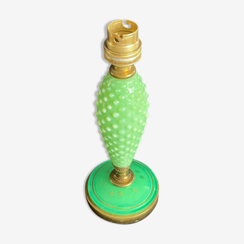 Lampe sur pied.verre opaline verte ancienne