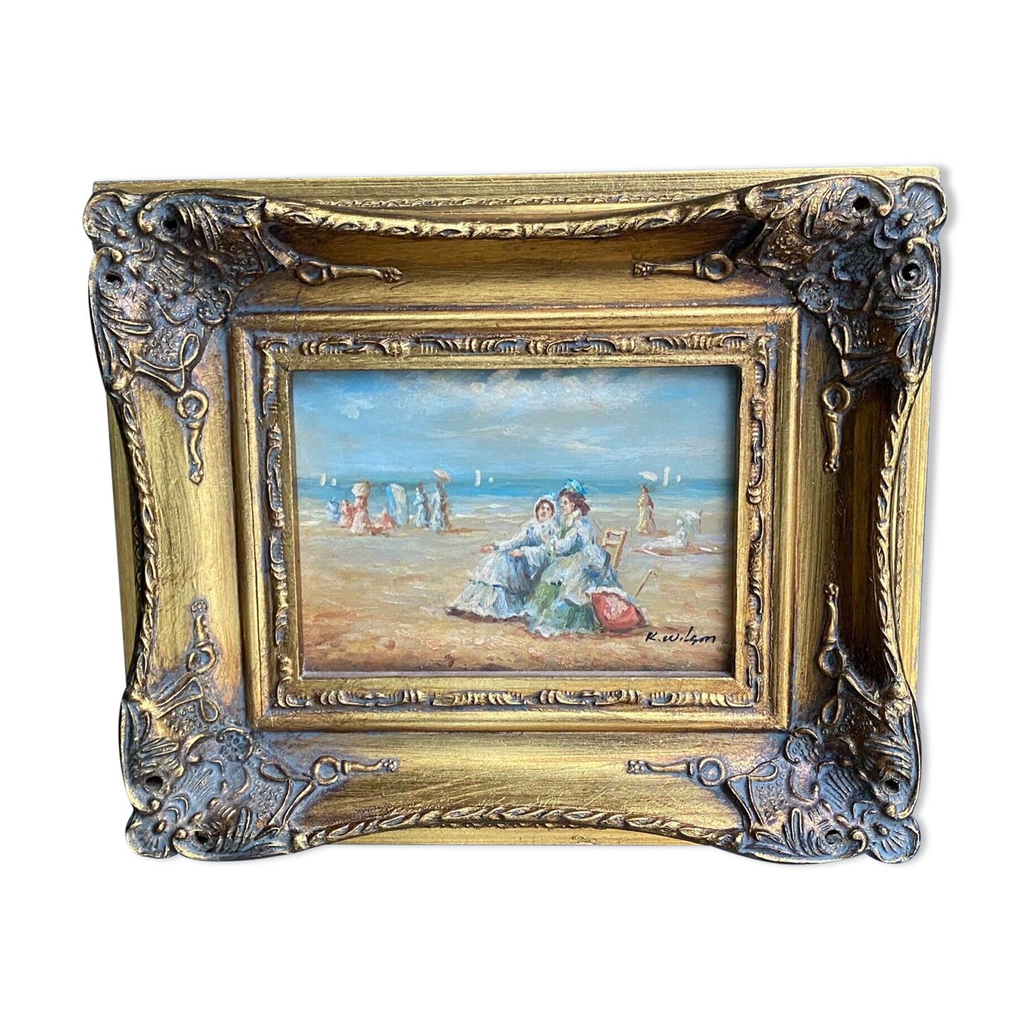 Oil on panel k wilson signature to identify 1960 beach scene