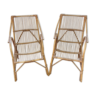 Pair of vintage rattan armchairs