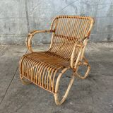 Fauteuil en rotin vintage 1950