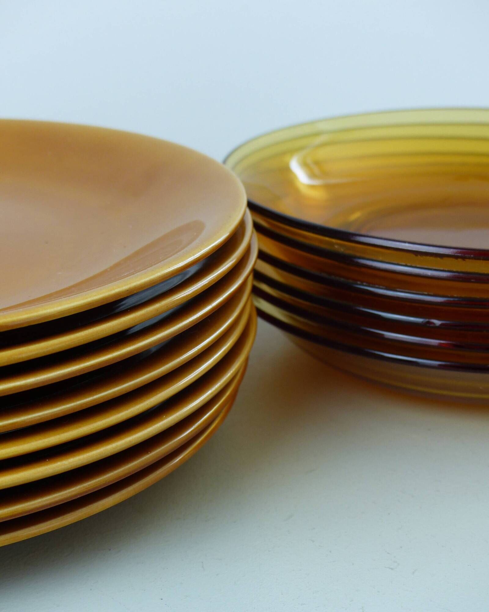 Set of 6 Vereco orange smoked glass plates