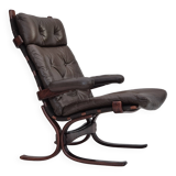 1970s, Scandinavian armchair, original condition, furniture leather, bent wood, canvas.