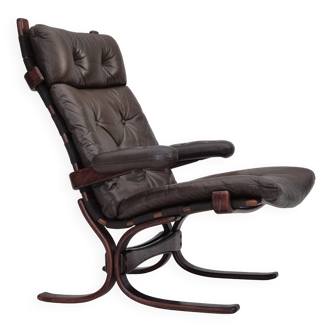 1970s, Scandinavian armchair, original condition, furniture leather, bent wood, canvas.